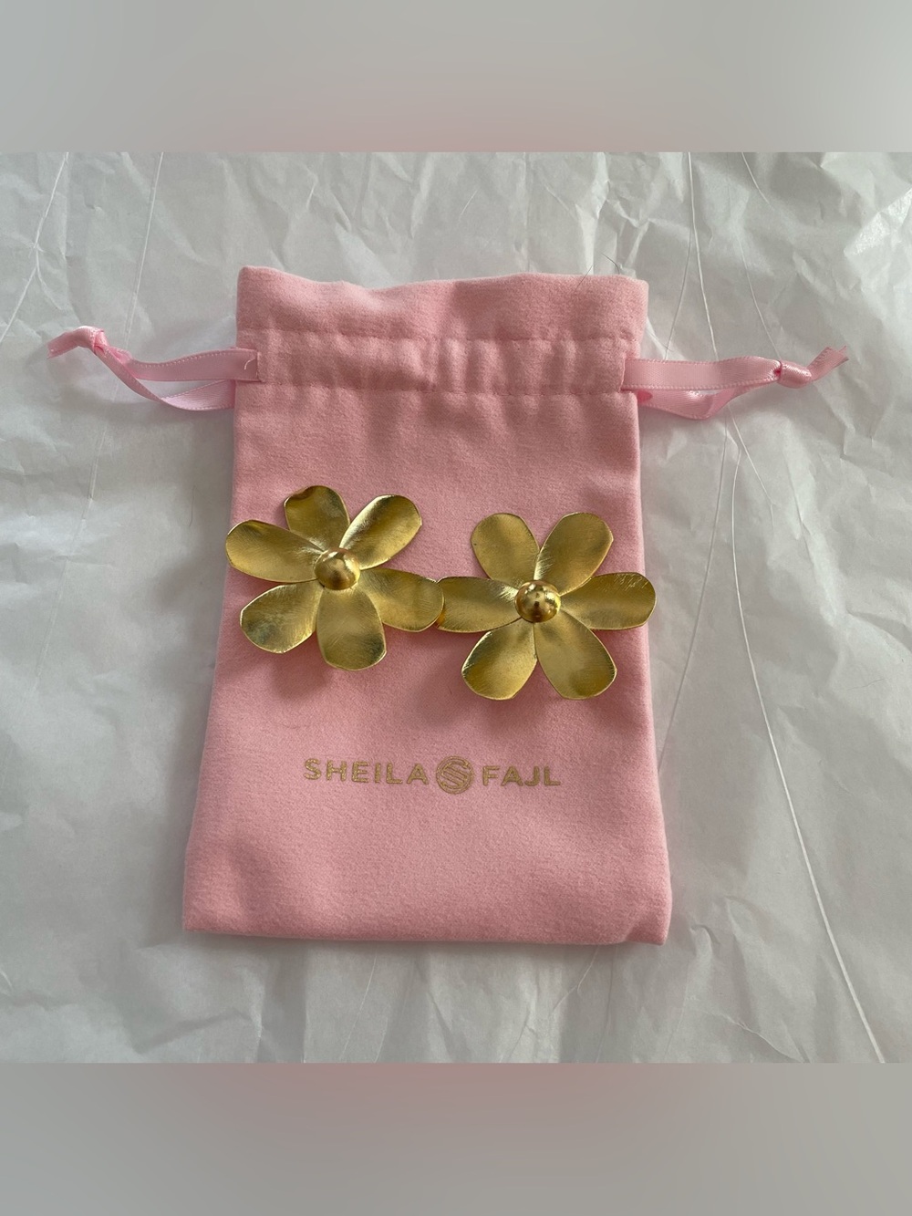 Sheila Fajl Flower Stud Earrings 18K Brushed Gold Finish NEW WITH TAGS